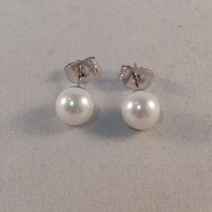 18K White Gold Filled Shell Pearl Bead Stud Earrings 8mm Women's Party Gift